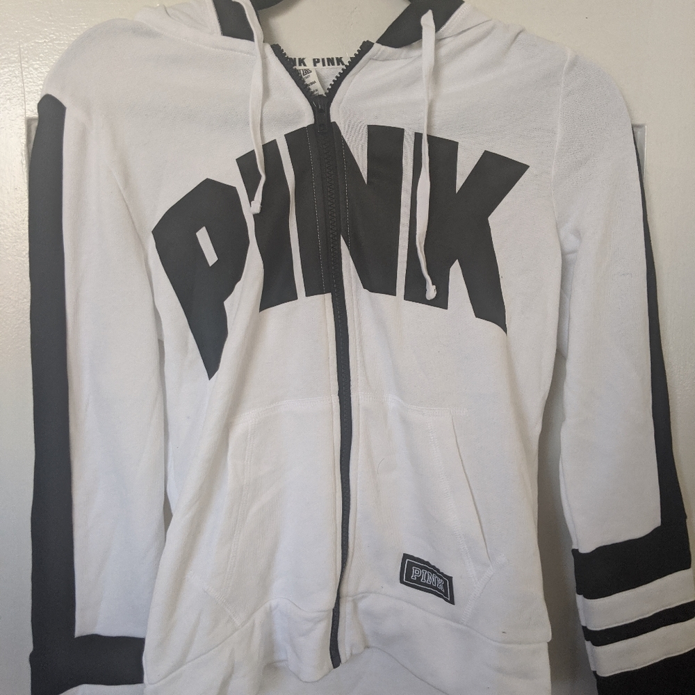 PINK victoria's secret hoodie black white